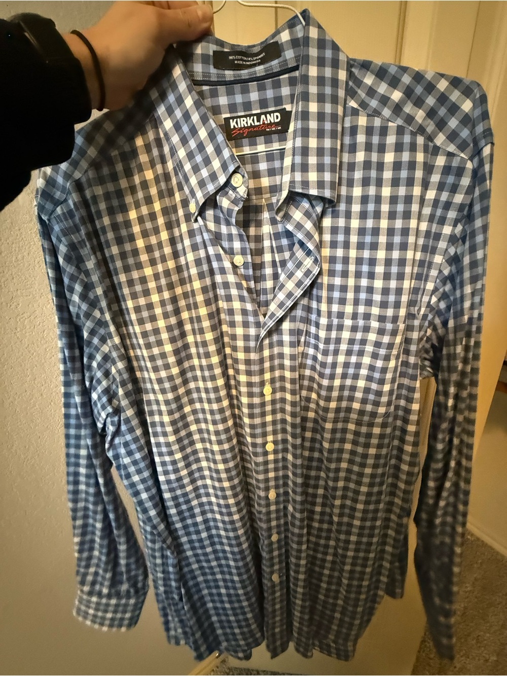 Kirkland Signature Blue and White Gingham Button-Down Dress Shirt